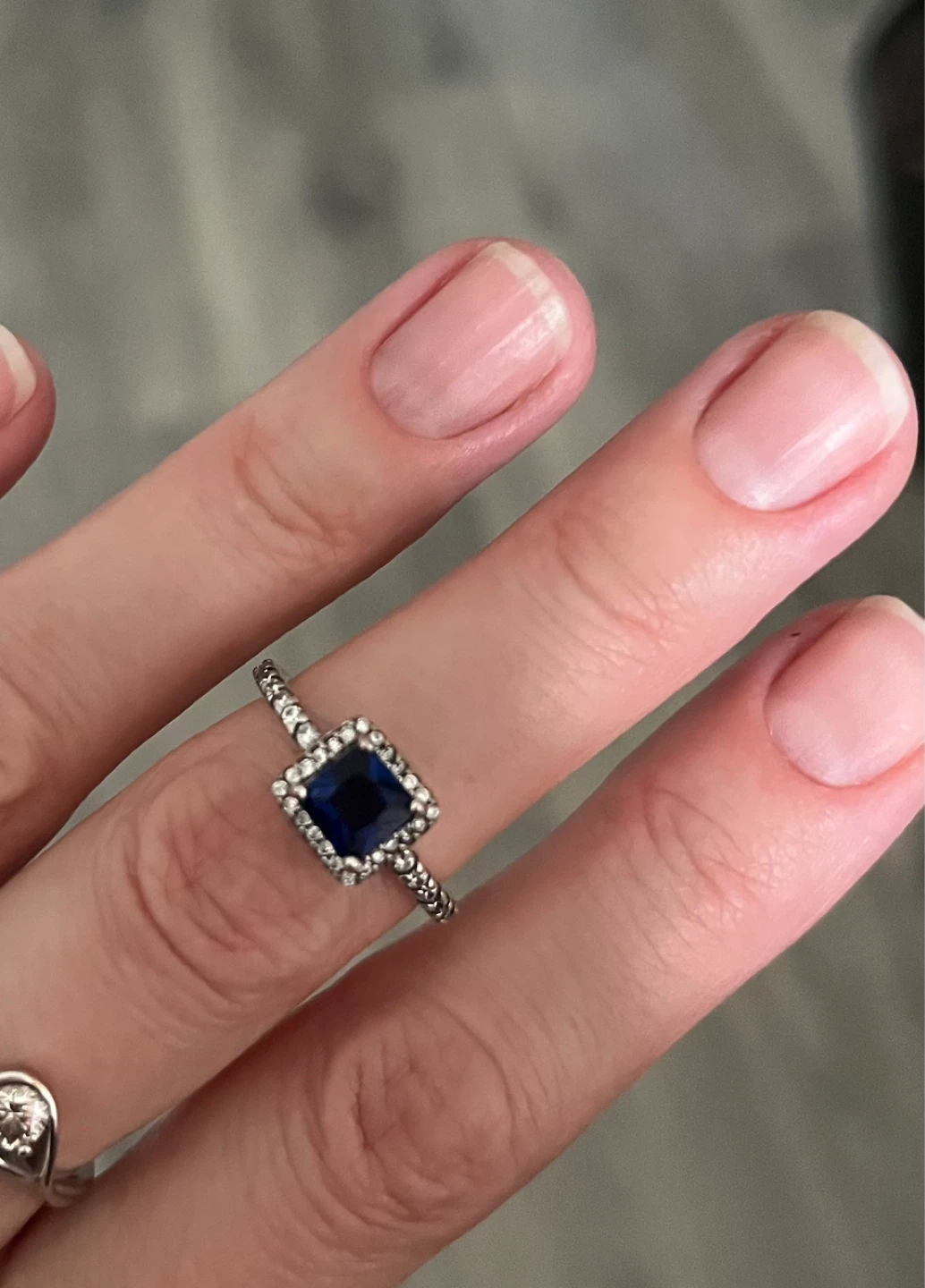 Square Halo Ring with Blue Stone - photo 2