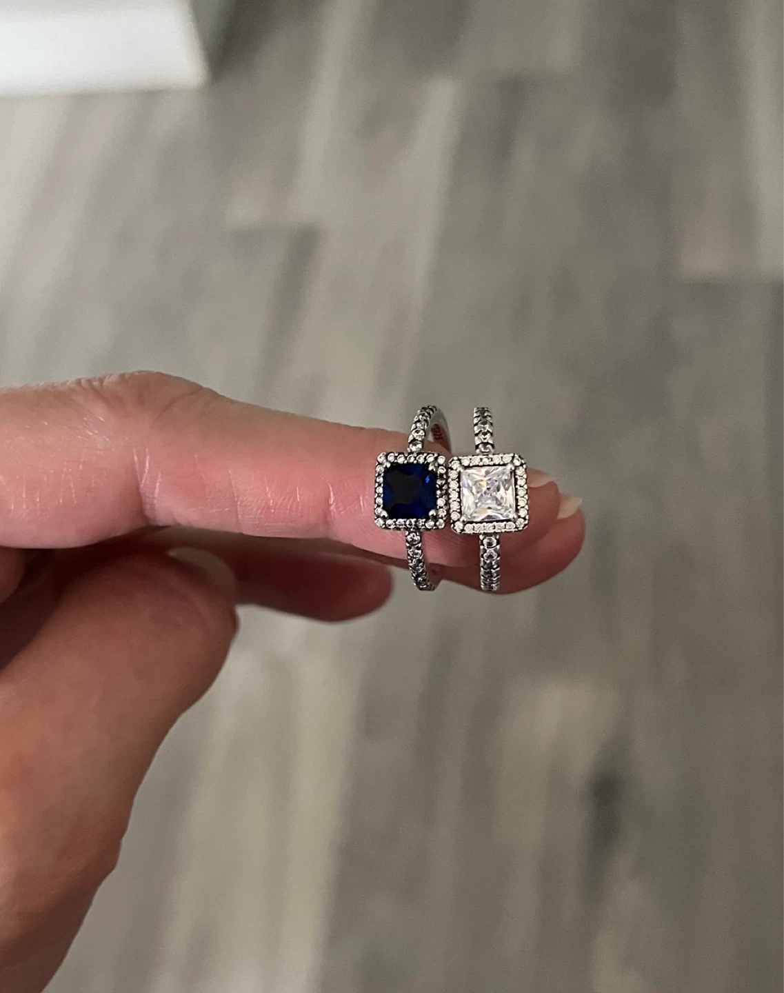 Square Halo Ring with Blue Stone