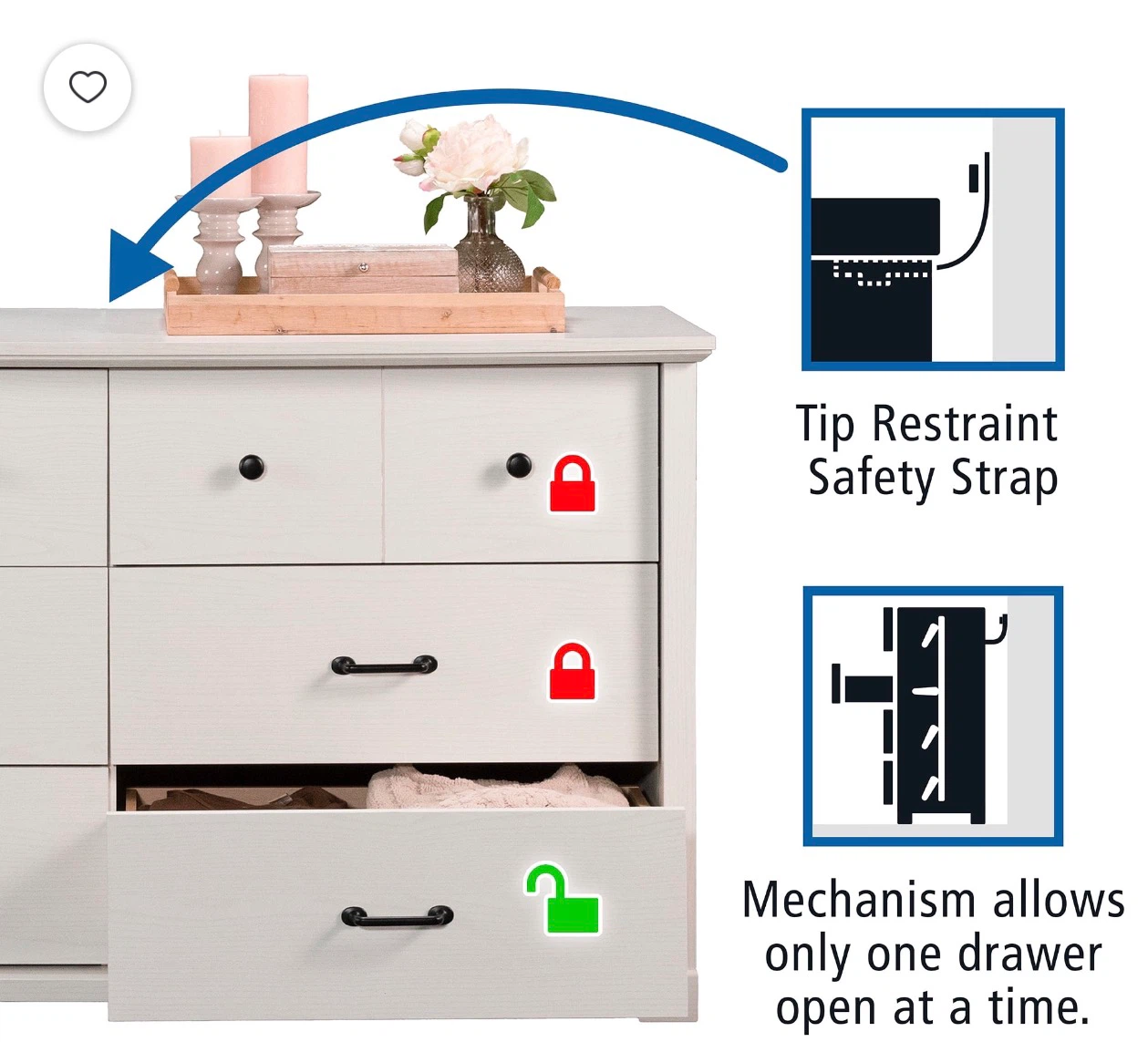 Mainstays Harrington 6 Drawer Dresser, White Wood Finish - photo 4