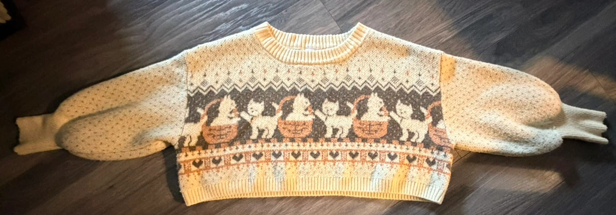 Small Out From Under Vintage Knit Cat Crop Sweater - photo 4