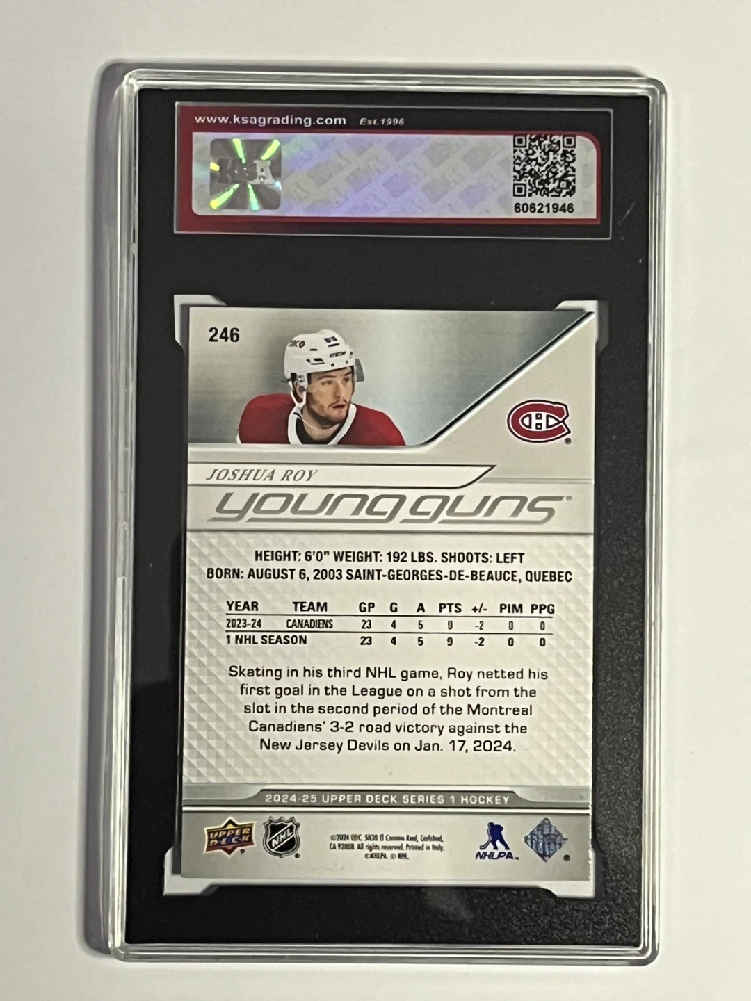 2024-25 Upper Deck Joshua Roy #246 Young Guns Rookie Card - photo 2