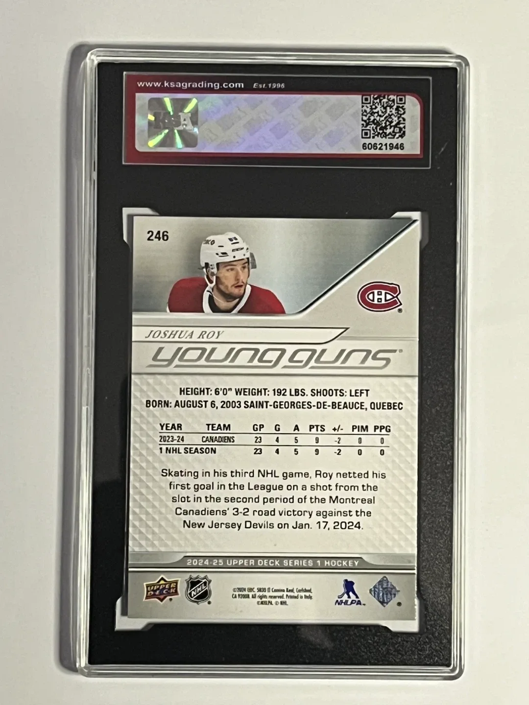 2024-25 Upper Deck Joshua Roy #246 Young Guns Rookie Card - photo 2