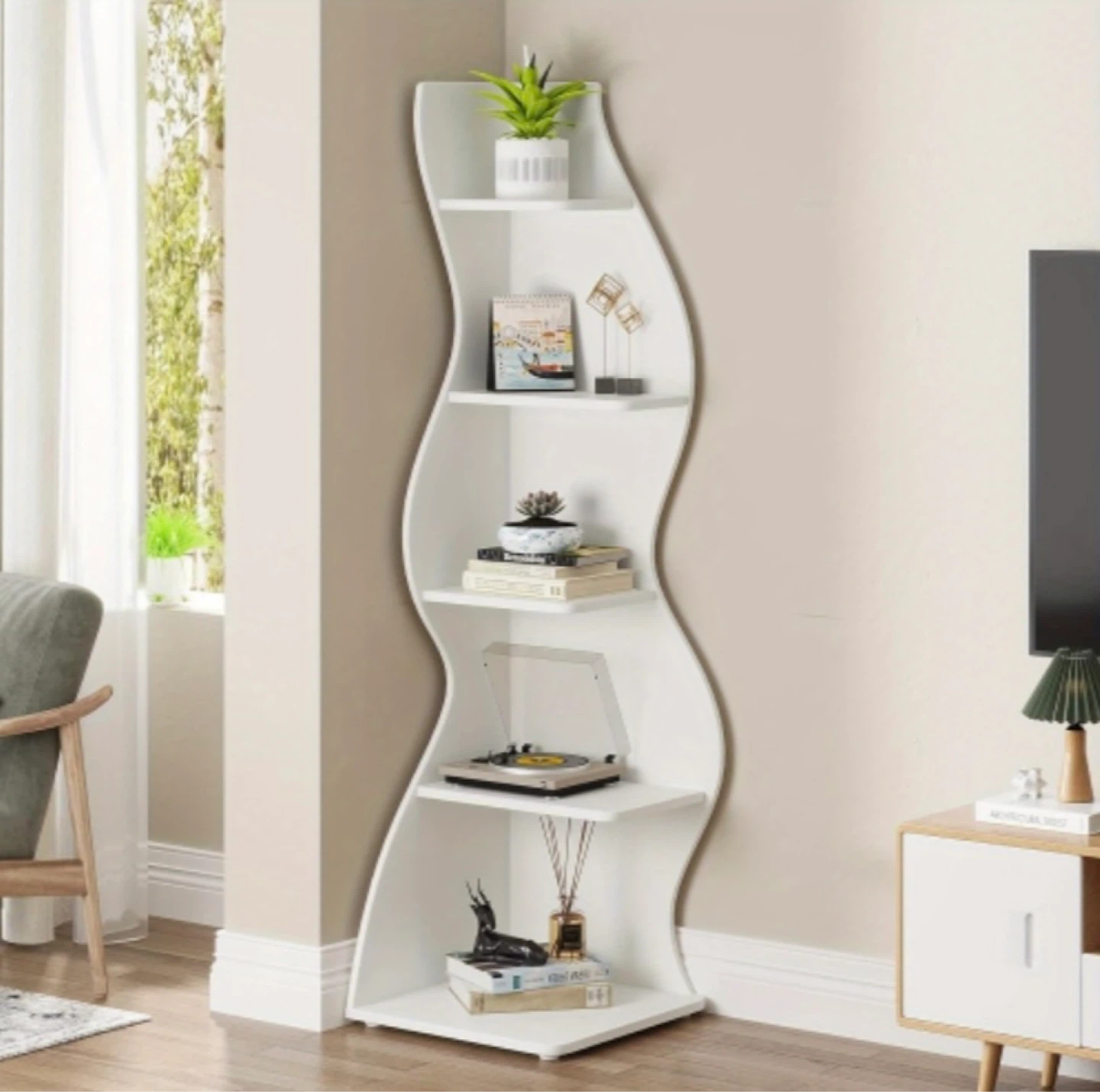 Brand new Tribesigns White Corner Bookshelf- delivery available - photo 4
