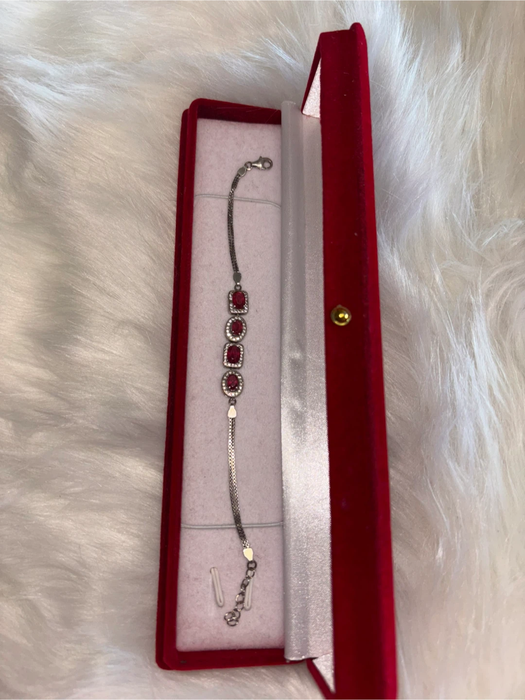 Silver bracelet with red stones - photo 2
