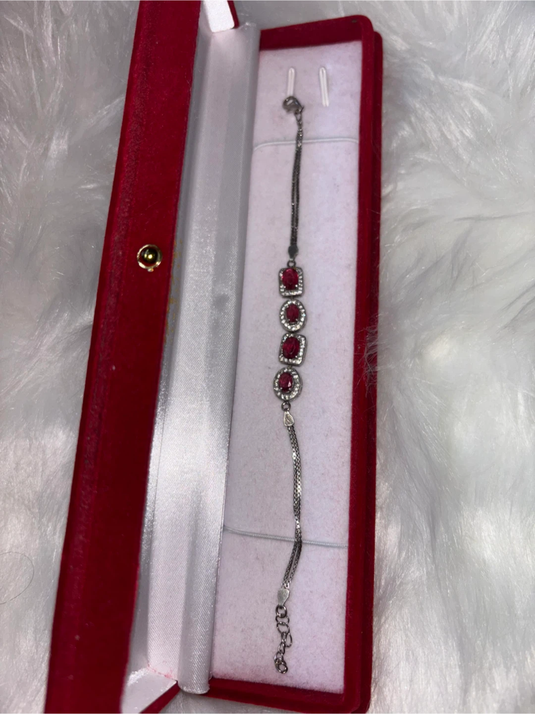 Silver bracelet with red stones - photo 4