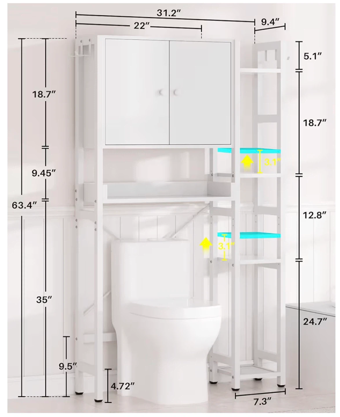 White Bathroom Storage Shelf Unit - photo 2