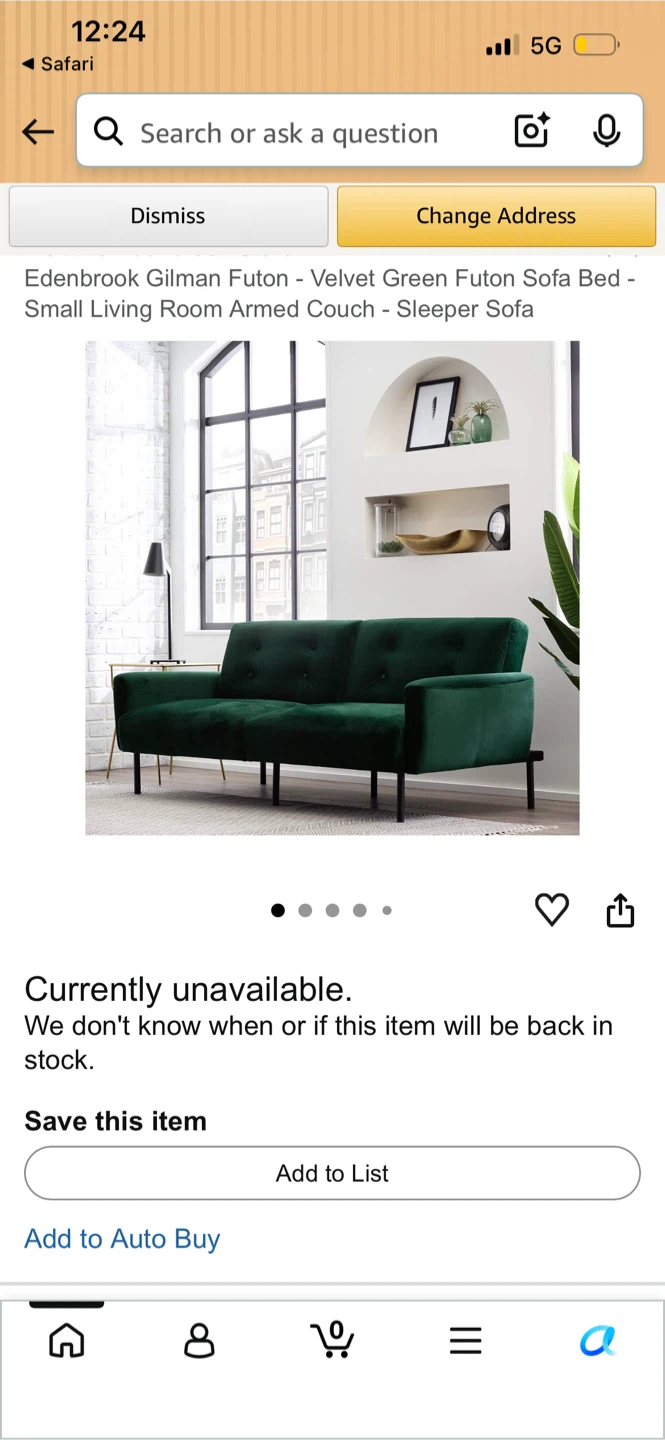 Edenbrook Gilman Deluxe Futon with Arms - Green Velvet - photo 2