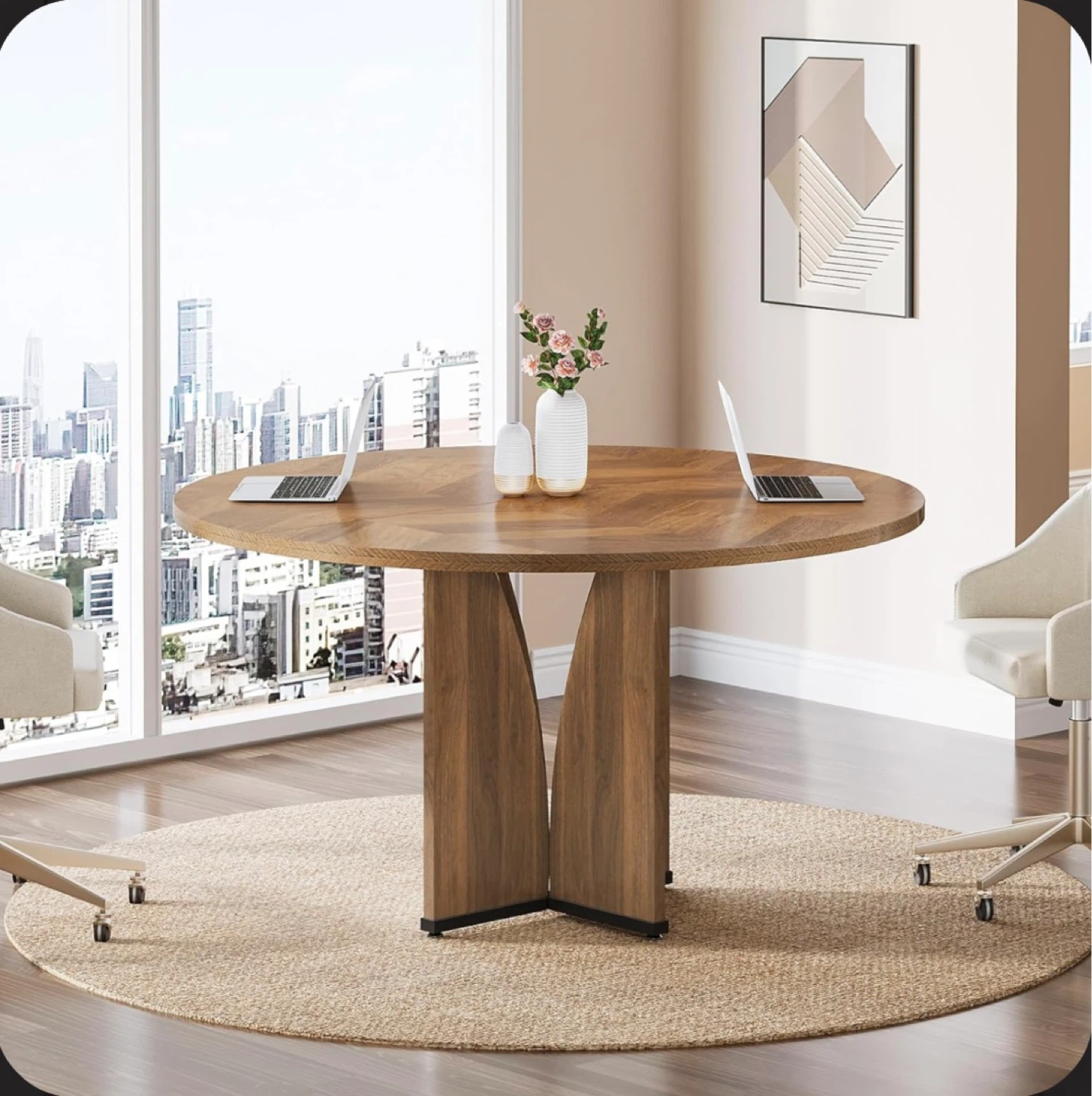 Brand new 39’’ Round Conference Table with Wooden Base - photo 3