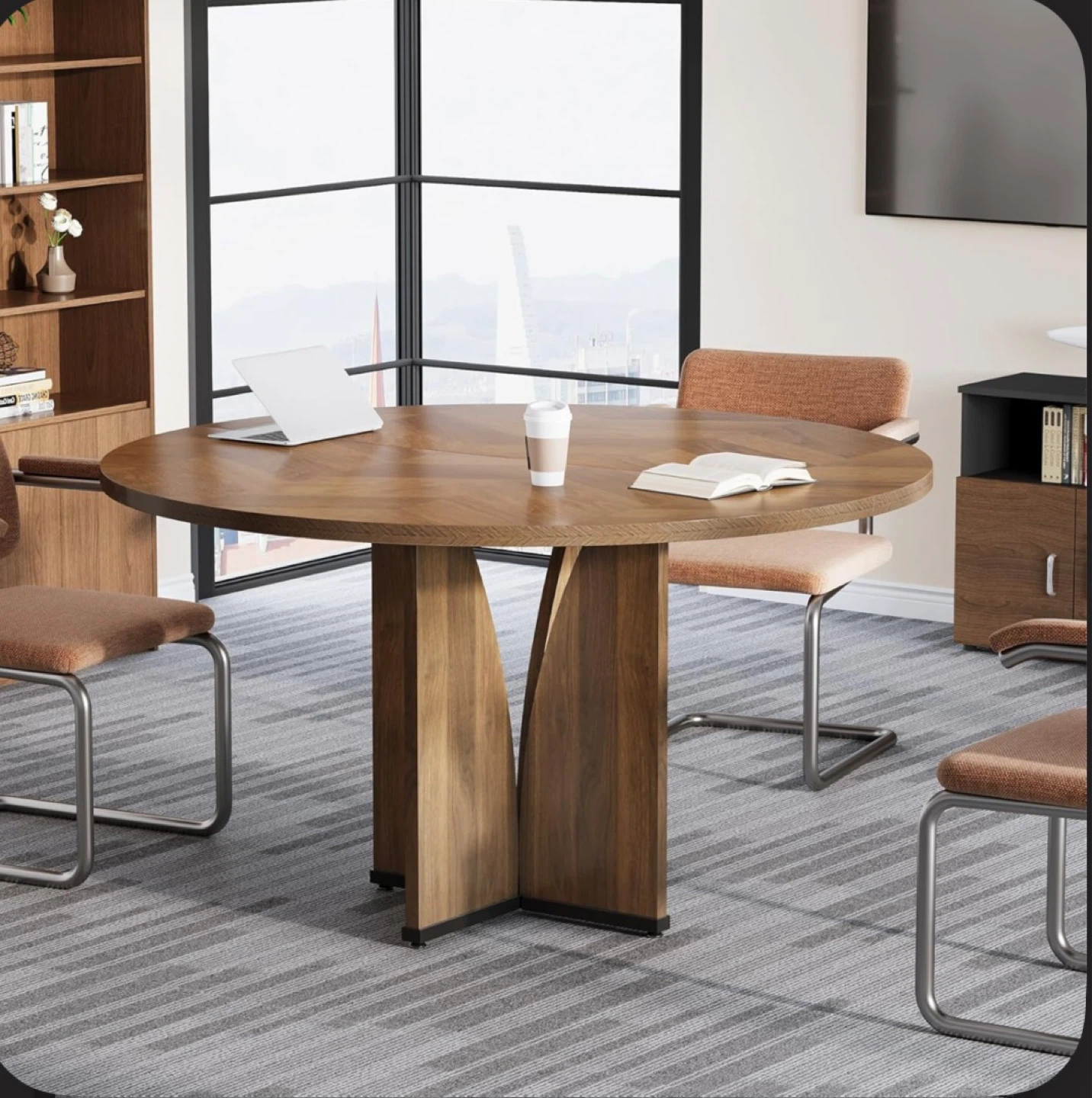 Brand new 39’’ Round Conference Table with Wooden Base