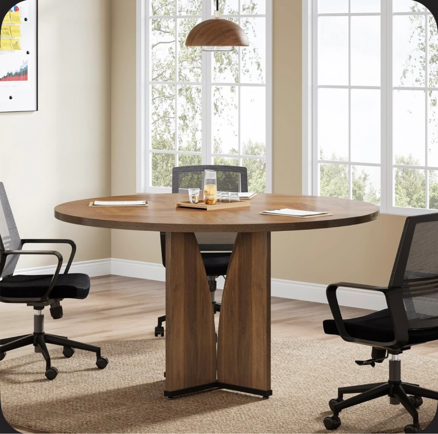 Brand new 39’’ Round Conference Table with Wooden Base - photo 5