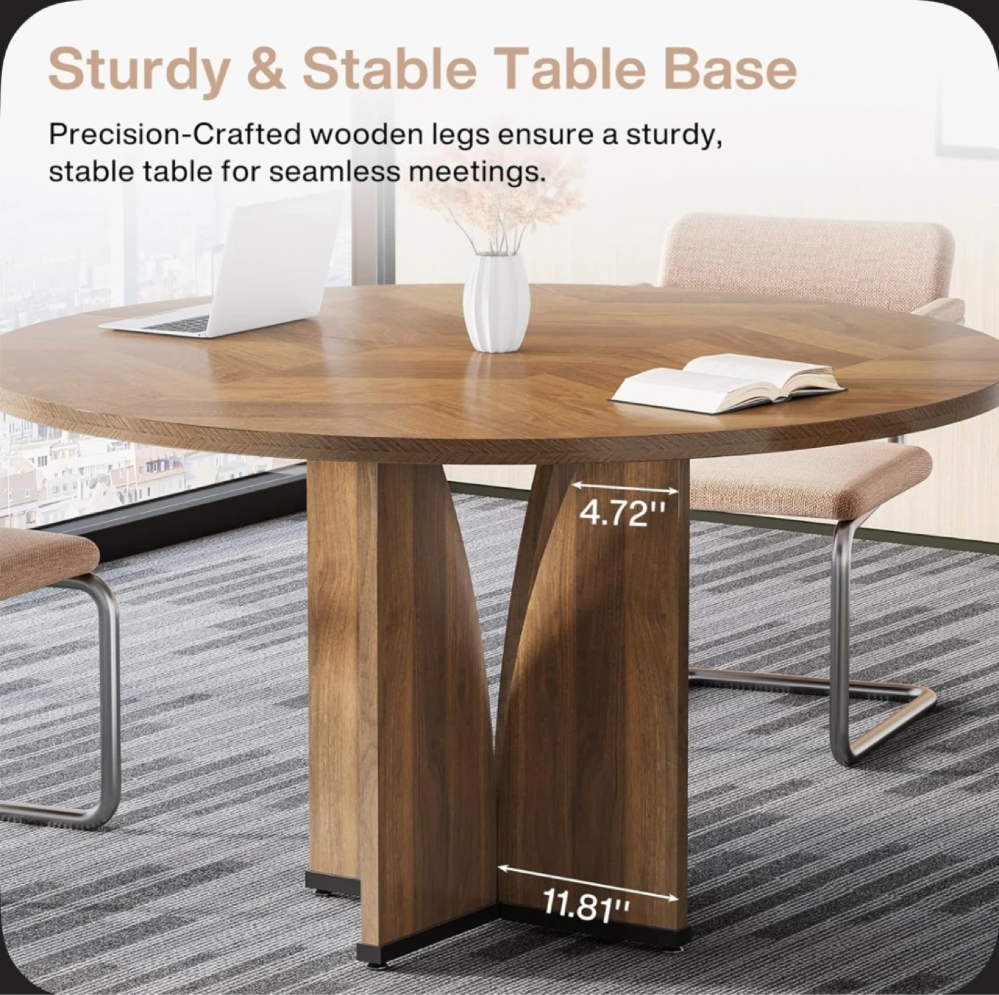 Brand new 39’’ Round Conference Table with Wooden Base - photo 4