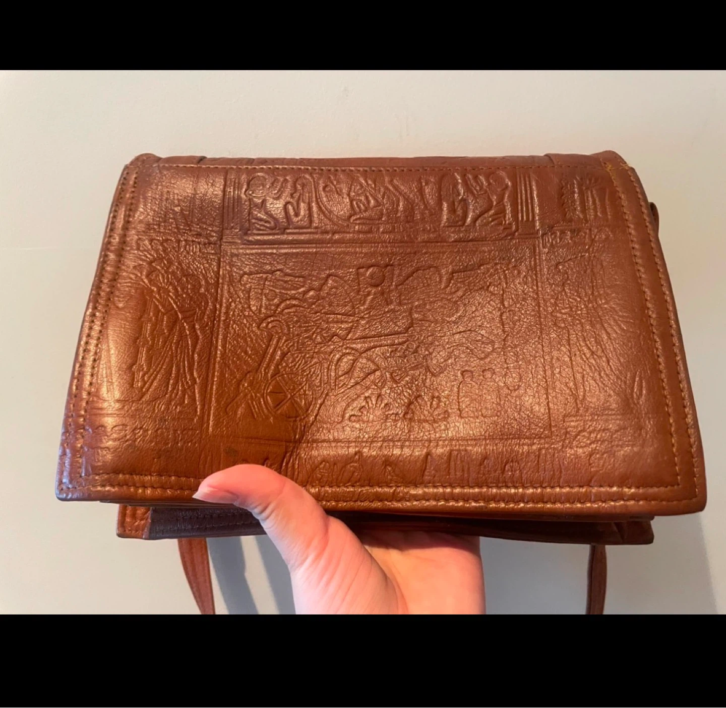 Egyptian Brown Leather Embossed Shoulder Bag