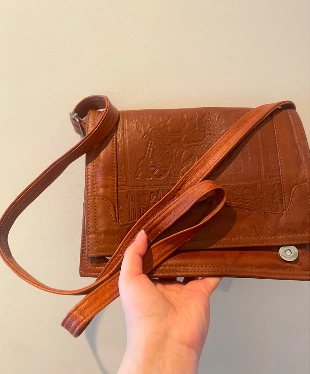 Egyptian Brown Leather Embossed Shoulder Bag - photo 2