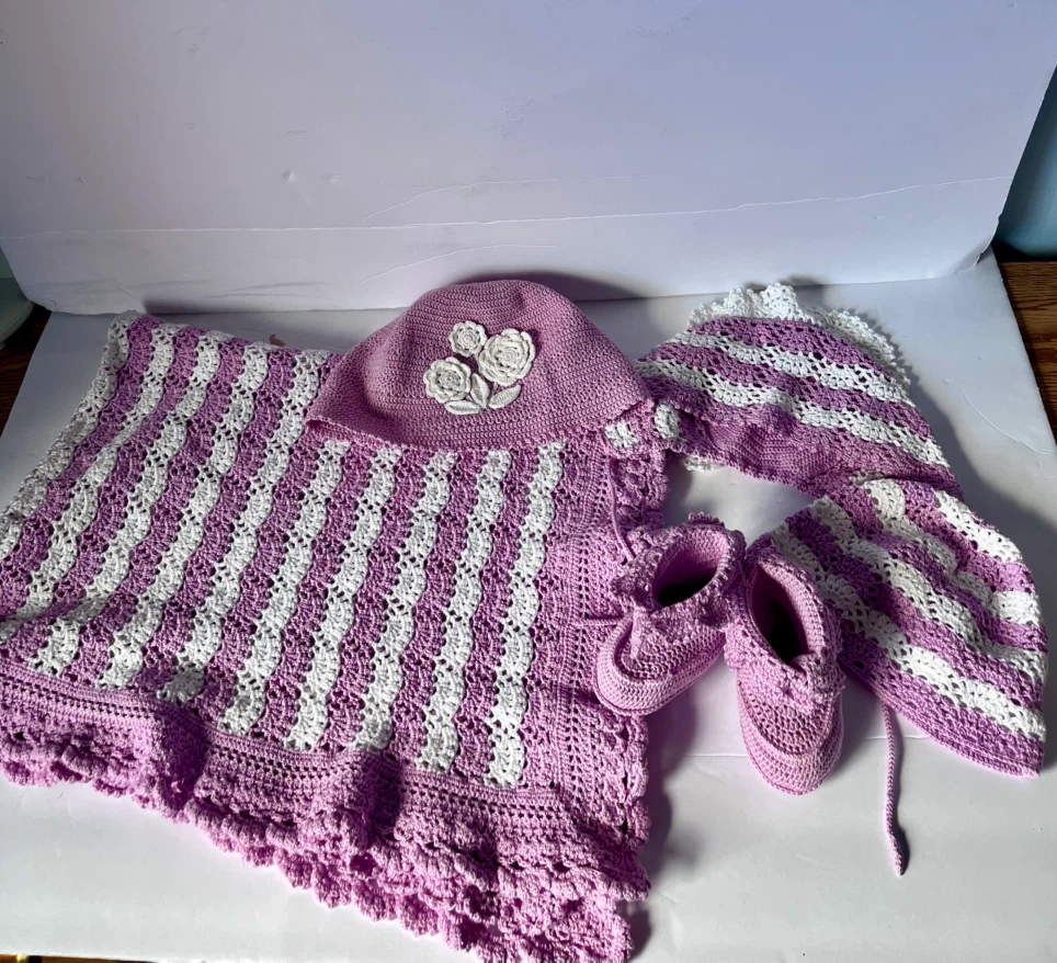 Handmade Crochet Baby Set - Blanket, Hat & Booties
