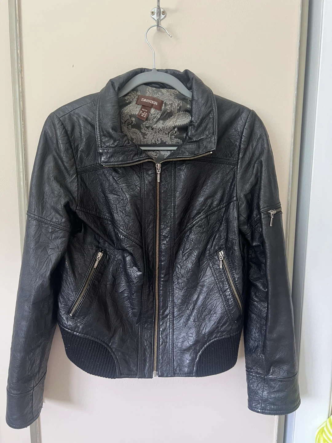 Danier Black Faux Leather Bomber Jacket
