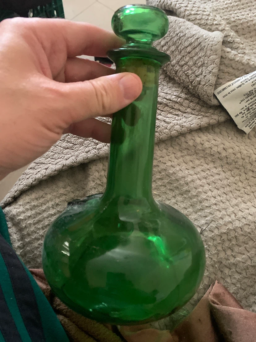 Green Glass Decanter Bottle with Cork Stopper