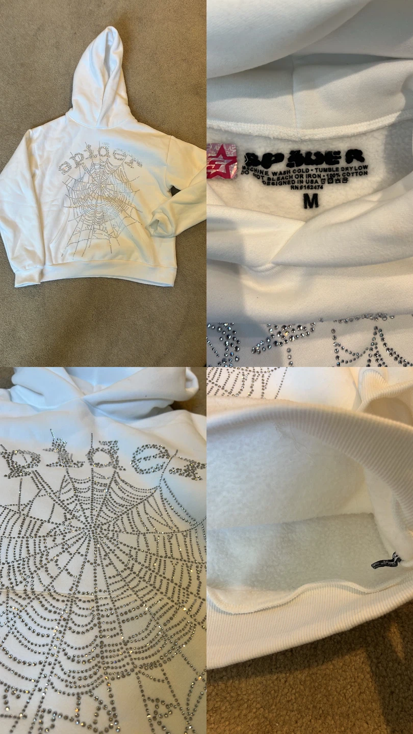 Spiderworldwide White Rhinestone Spiderweb Hoodie