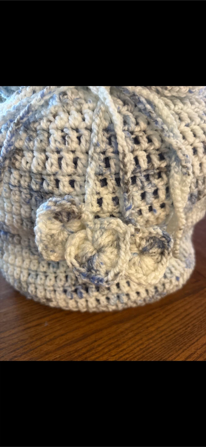 Hand-crocheted Drawstring Bag with Floral Accents - photo 3
