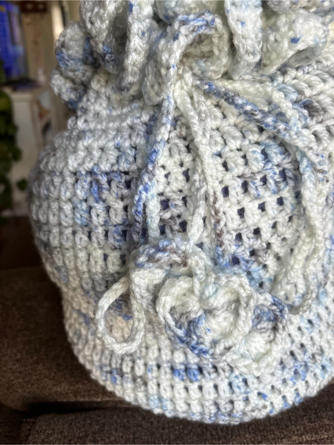 Hand-crocheted Drawstring Bag with Floral Accents - photo 5