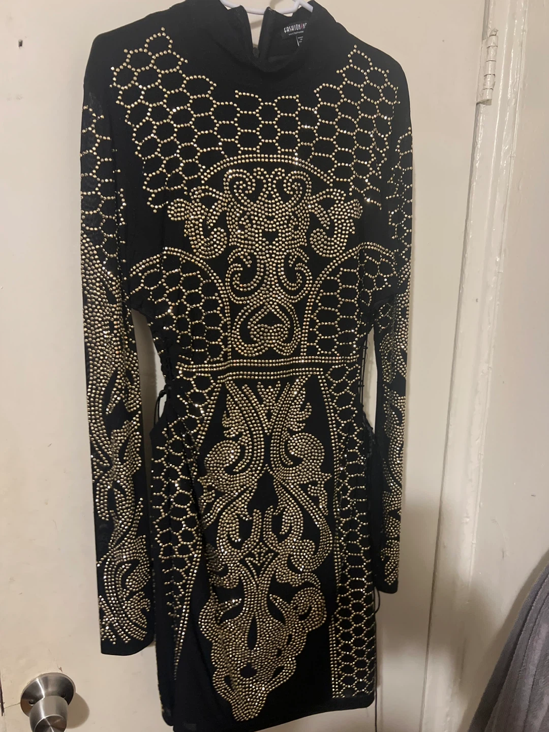 Fashion Nova Rhinestone Black Mini Dress
