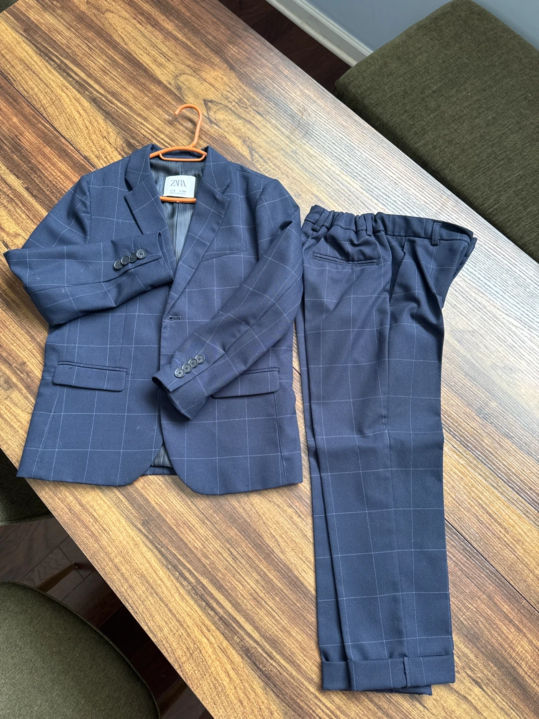 Zara Boys Navy Plaid Suit Set