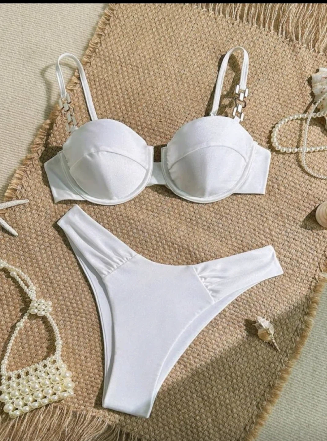 White Bikini Set with Gold Chain Detail NEW