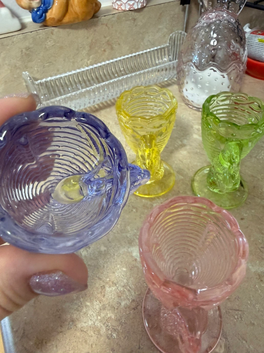 Set of 4 Coloured Glass Egg Cups - photo 4