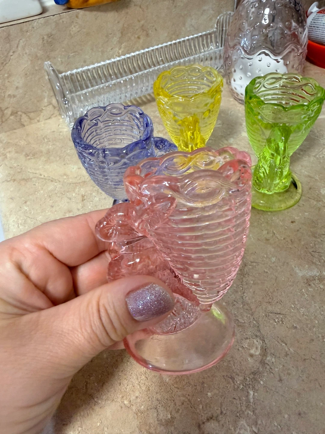 Set of 4 Coloured Glass Egg Cups - photo 5