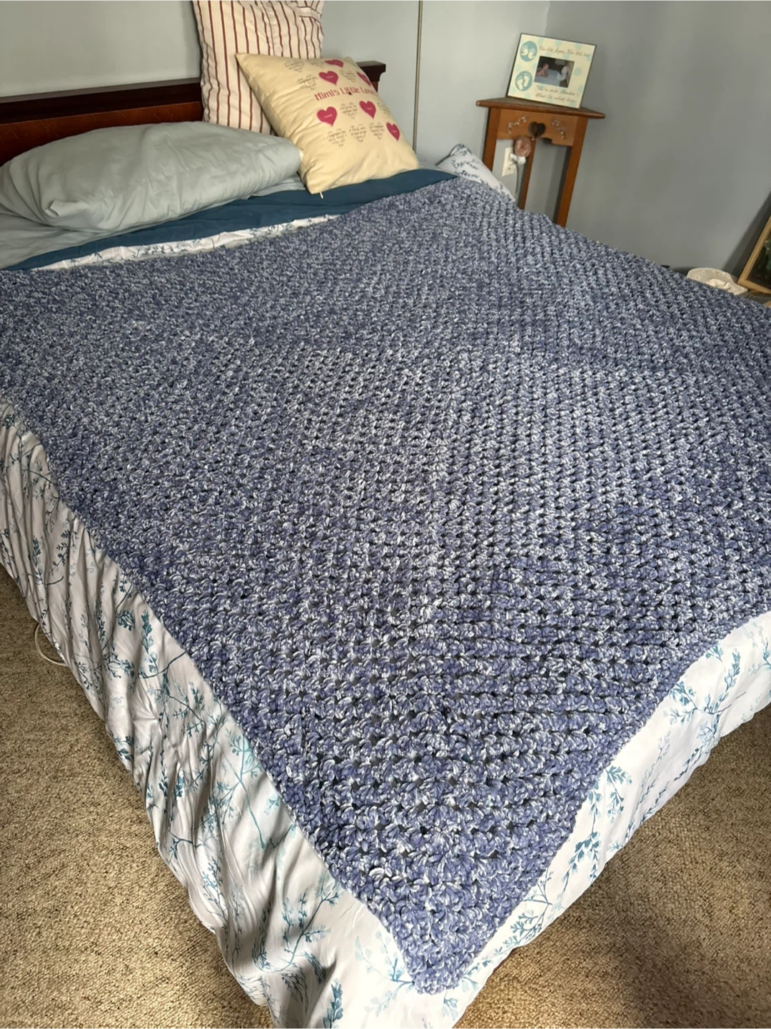 Hand made crocheted velvet yarn blanket.