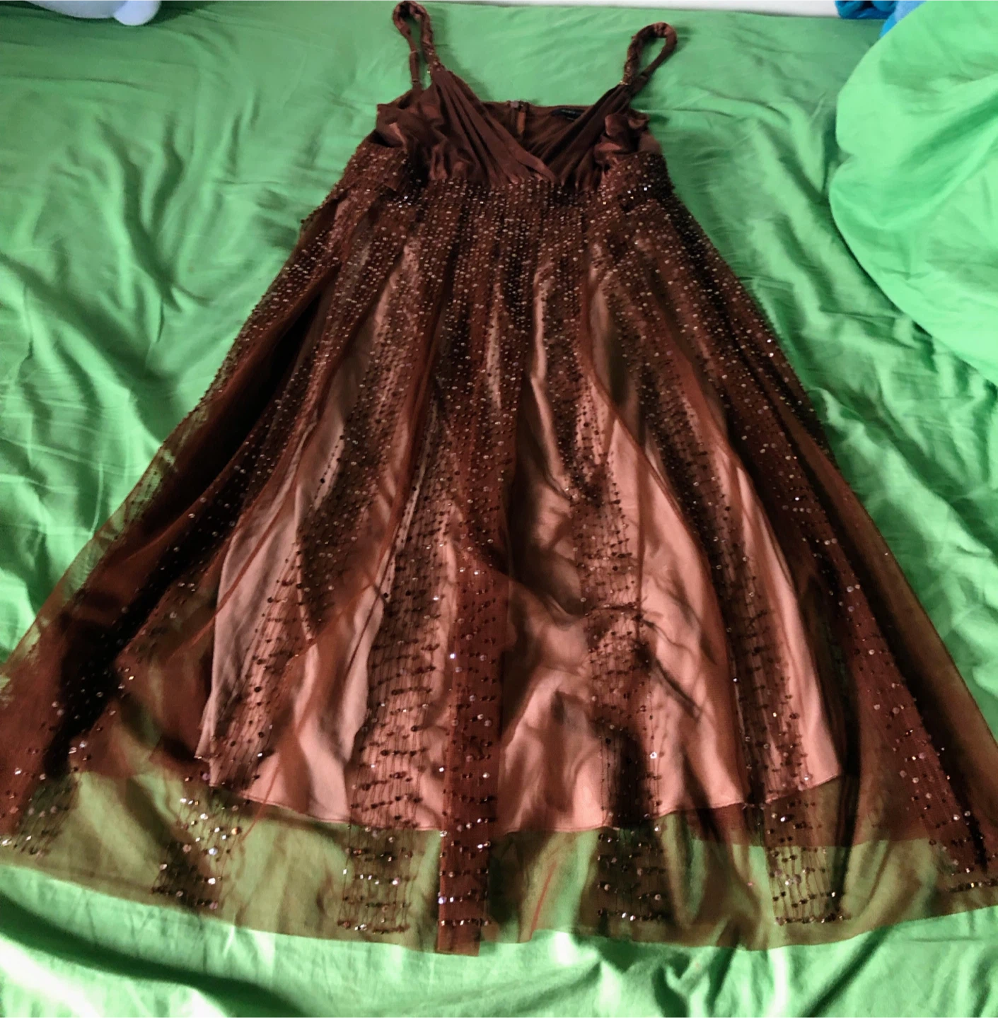 BCBGMAXAZRIA Brown Sequin Embellished Dress Size 6