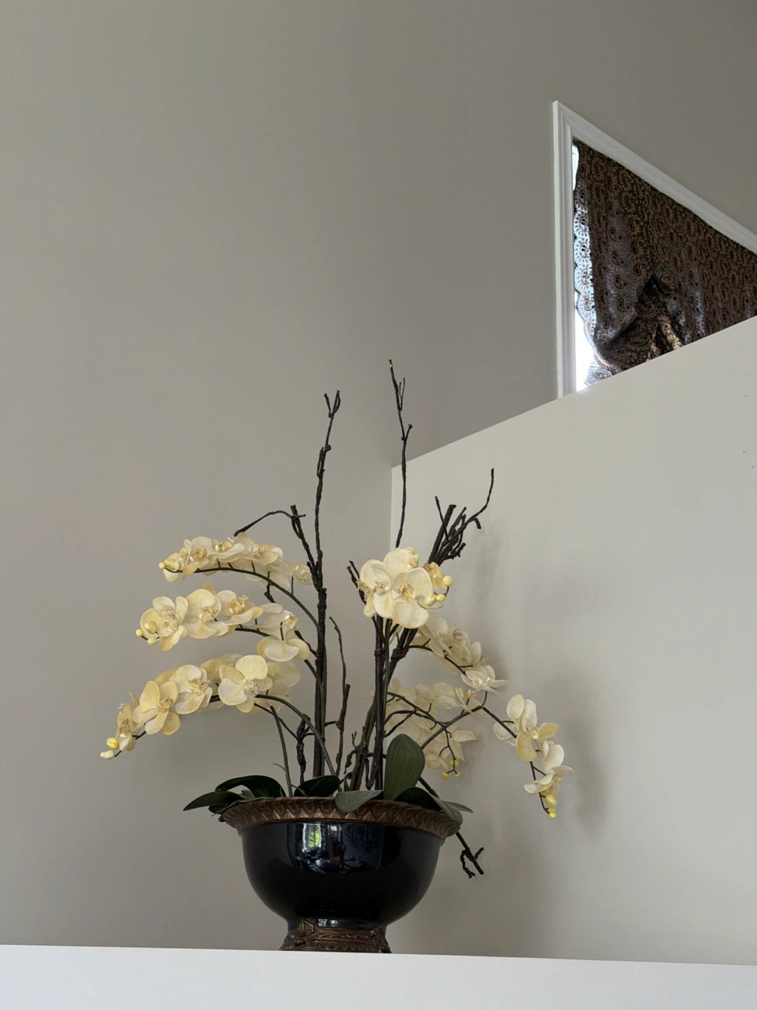 Artificial Orchid Arrangement with Black Urn Pot