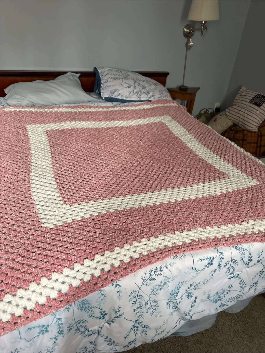 Handmade Pink & White Crochet Blanket