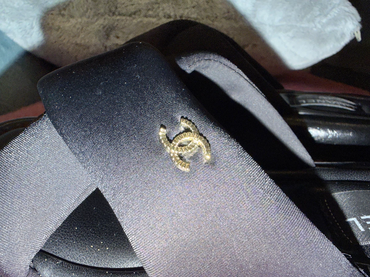 Chanel Black Satin CC Logo Slide Sandals - photo 5