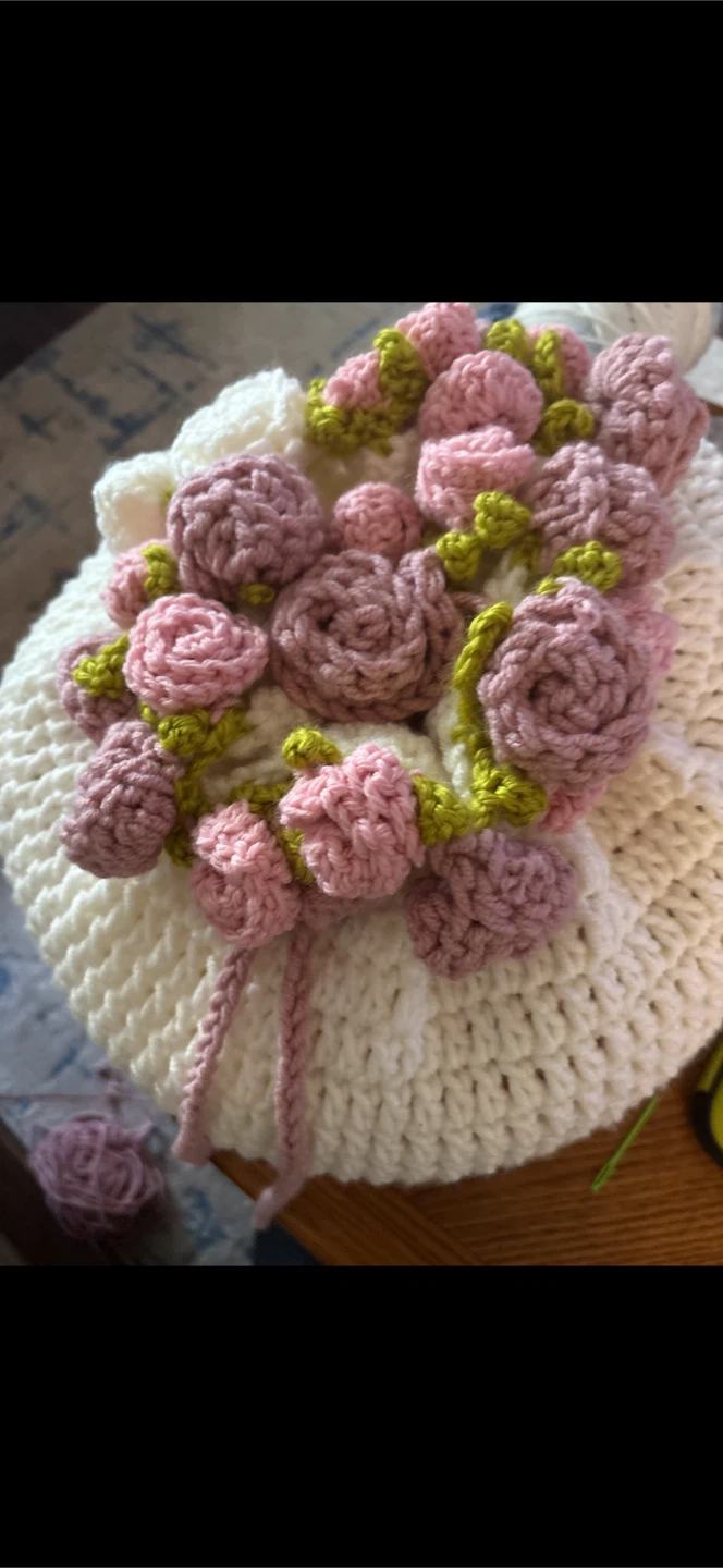 Hand crocheted drawstring pouch!