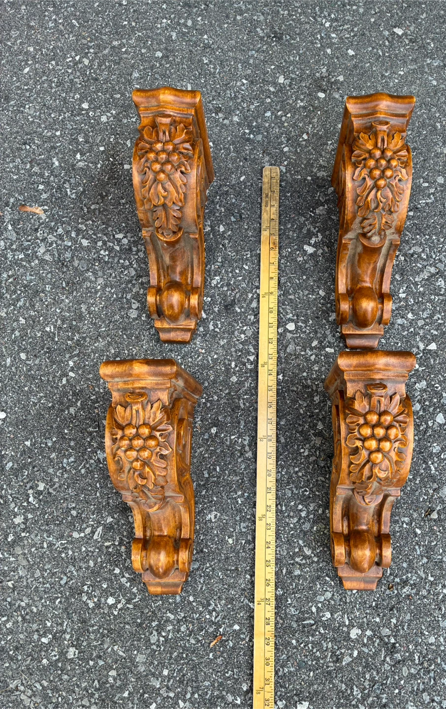 Set of 4 Carved Mantle/shelf Wood Corbel Brackets