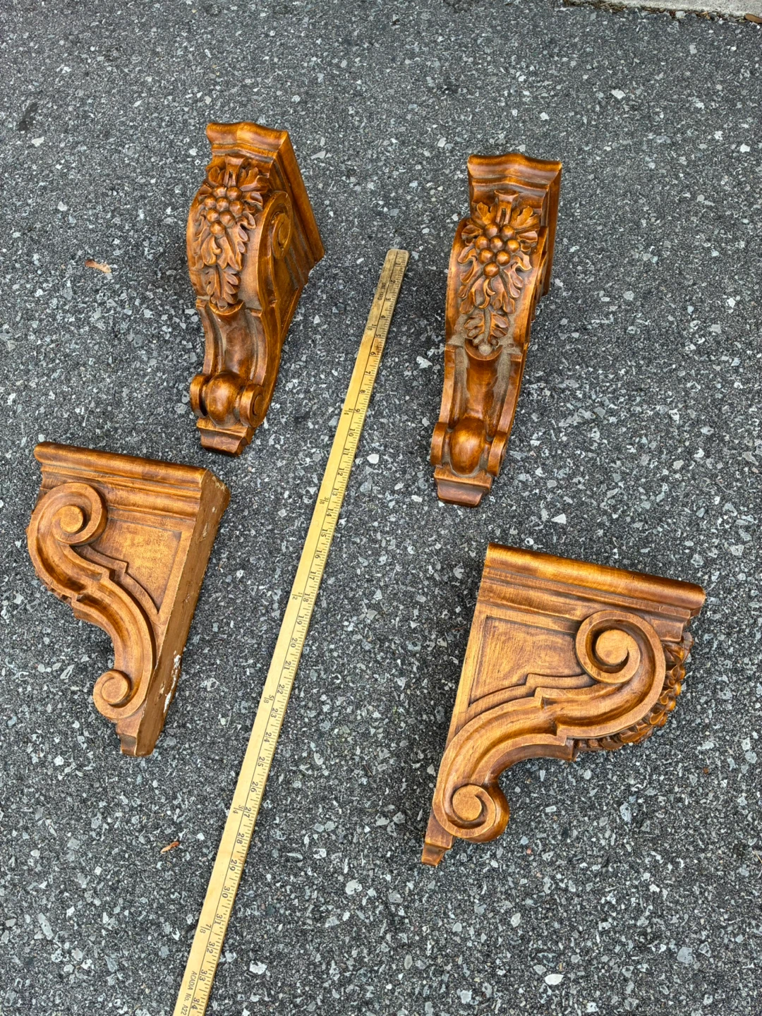 Set of 4 Carved Mantle/shelf Wood Corbel Brackets - photo 3