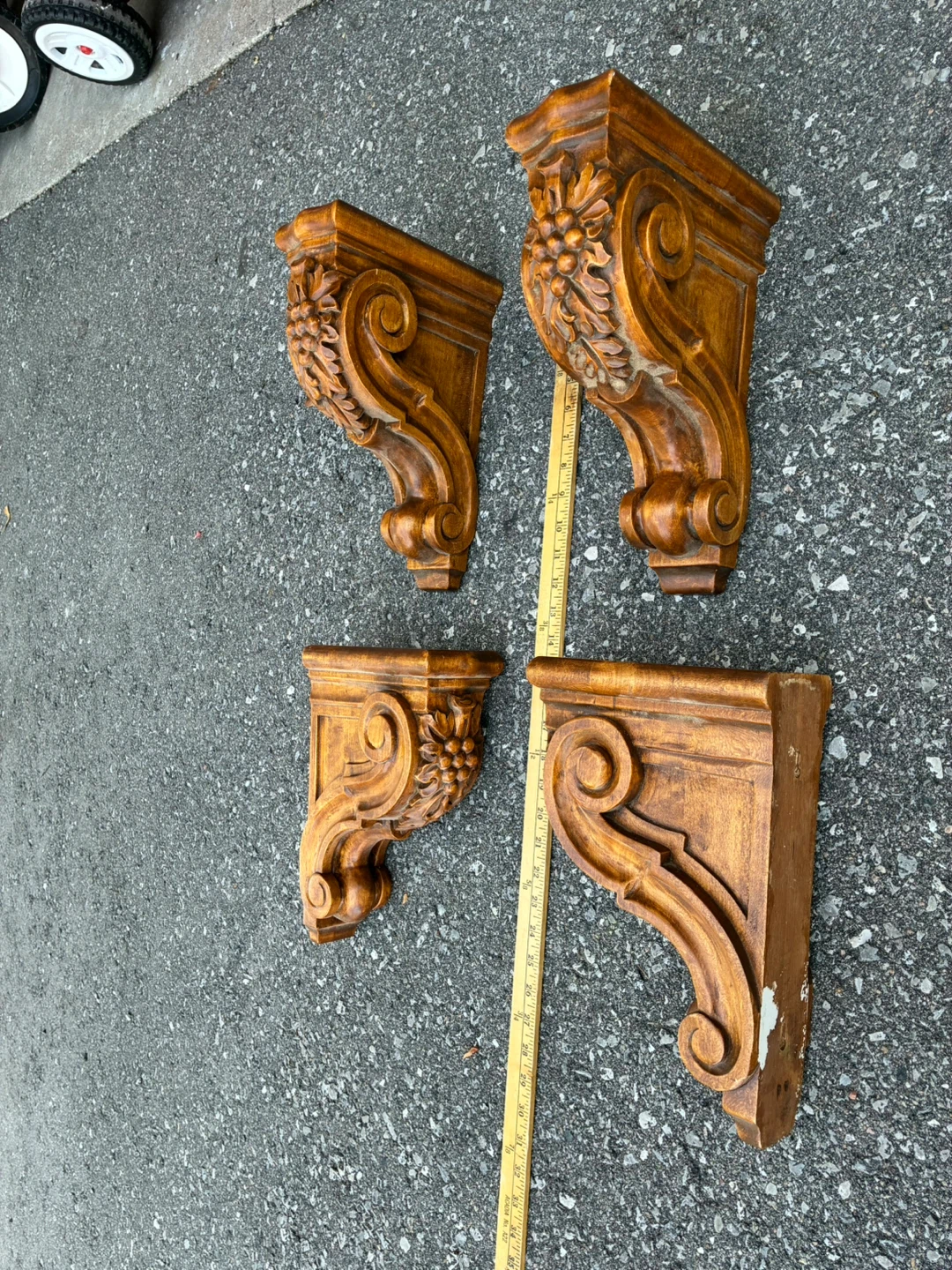 Set of 4 Carved Mantle/shelf Wood Corbel Brackets - photo 4