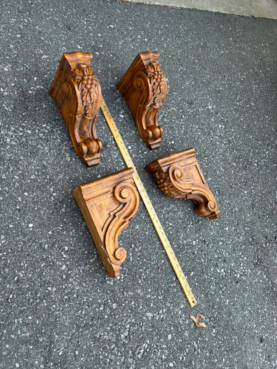 Set of 4 Carved Mantle/shelf Wood Corbel Brackets - photo 5