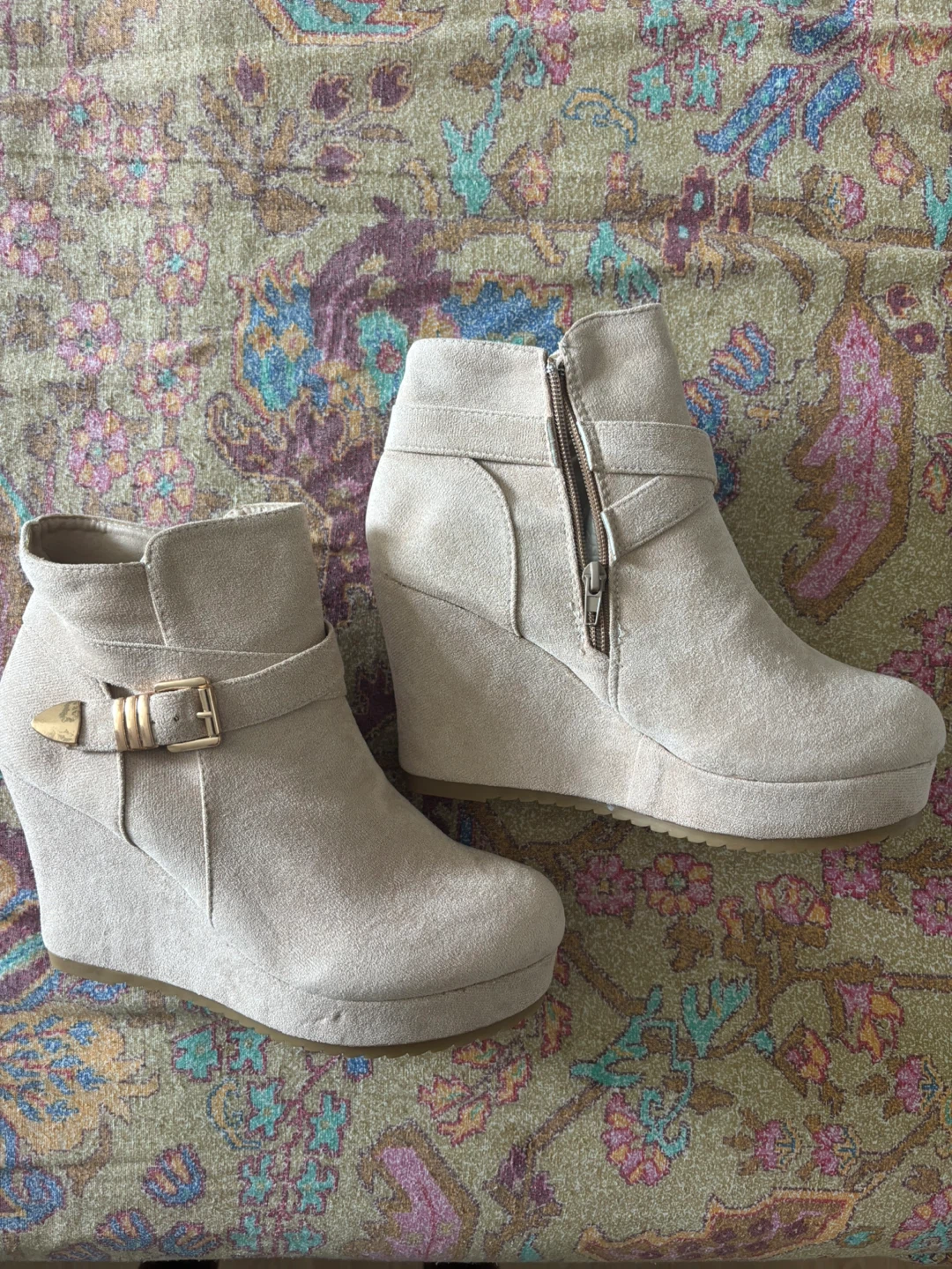 Tan Suede Wedge Ankle Boots