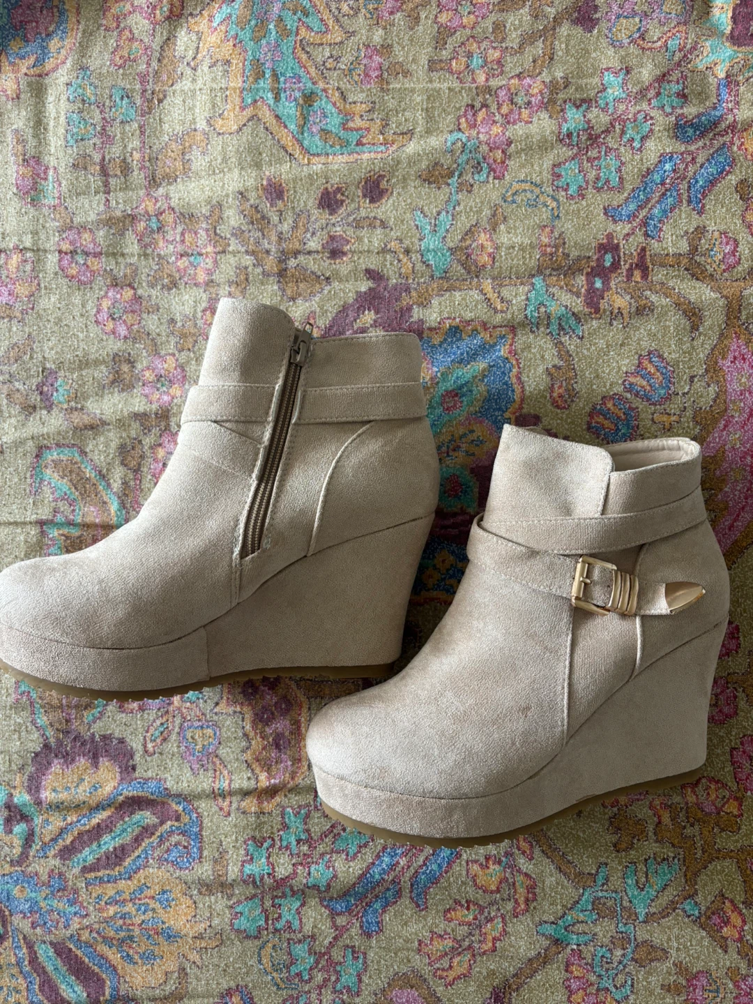 Tan Suede Wedge Ankle Boots - photo 2