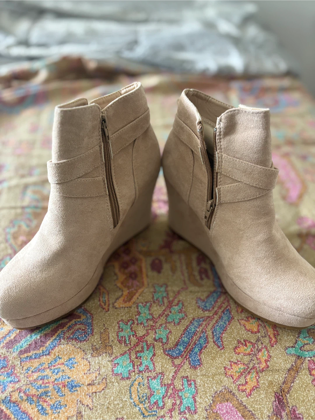 Tan Suede Wedge Ankle Boots - photo 3