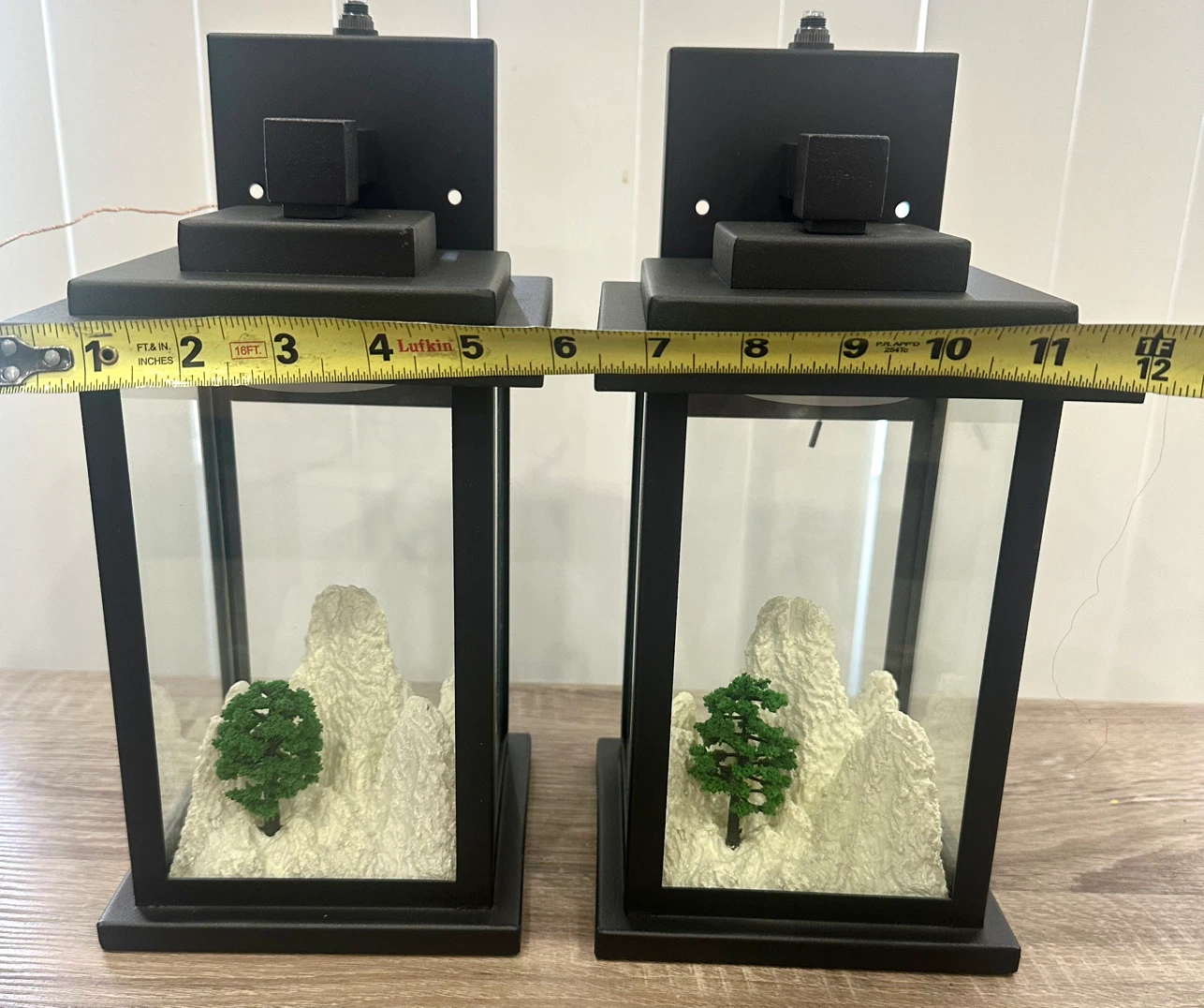 Black Outdoor Wall Lanterns with Landscape Scene (Set of 2) - photo 3