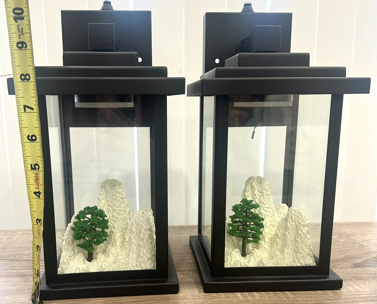 Black Outdoor Wall Lanterns with Landscape Scene (Set of 2) - photo 4