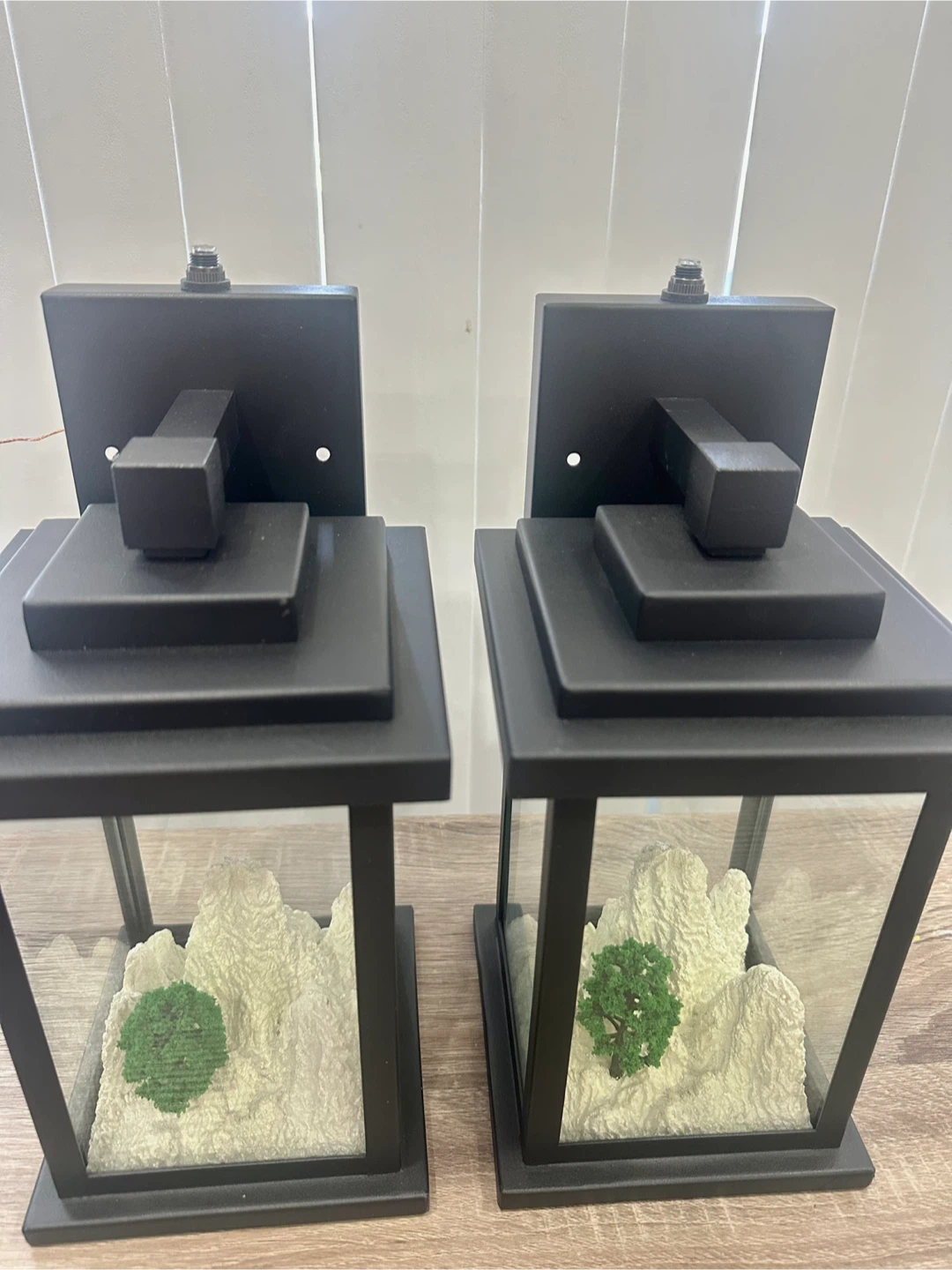 Black Outdoor Wall Lanterns with Landscape Scene (Set of 2) - photo 5