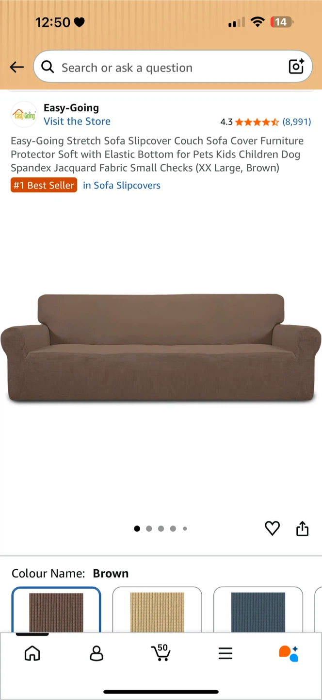 Easy-Going Stretch Sofa Slipcover Couch Cover - XX Large, Brown