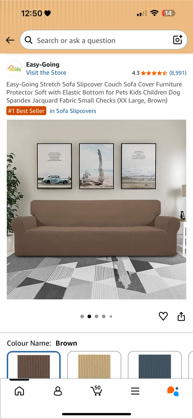 Easy-Going Stretch Sofa Slipcover Couch Cover - XX Large, Brown - photo 2