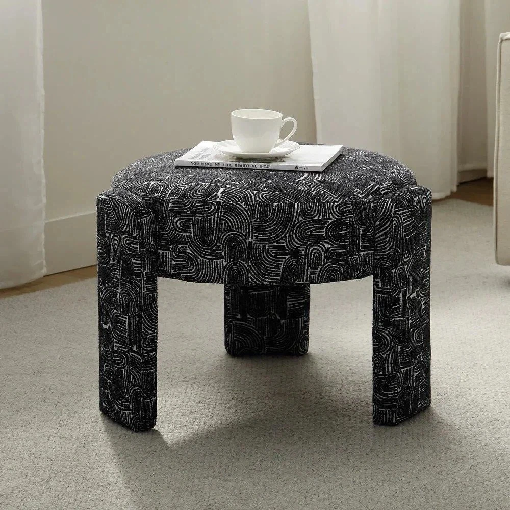 Upholstered Ottoman Stool with Unique Vintage Pattern