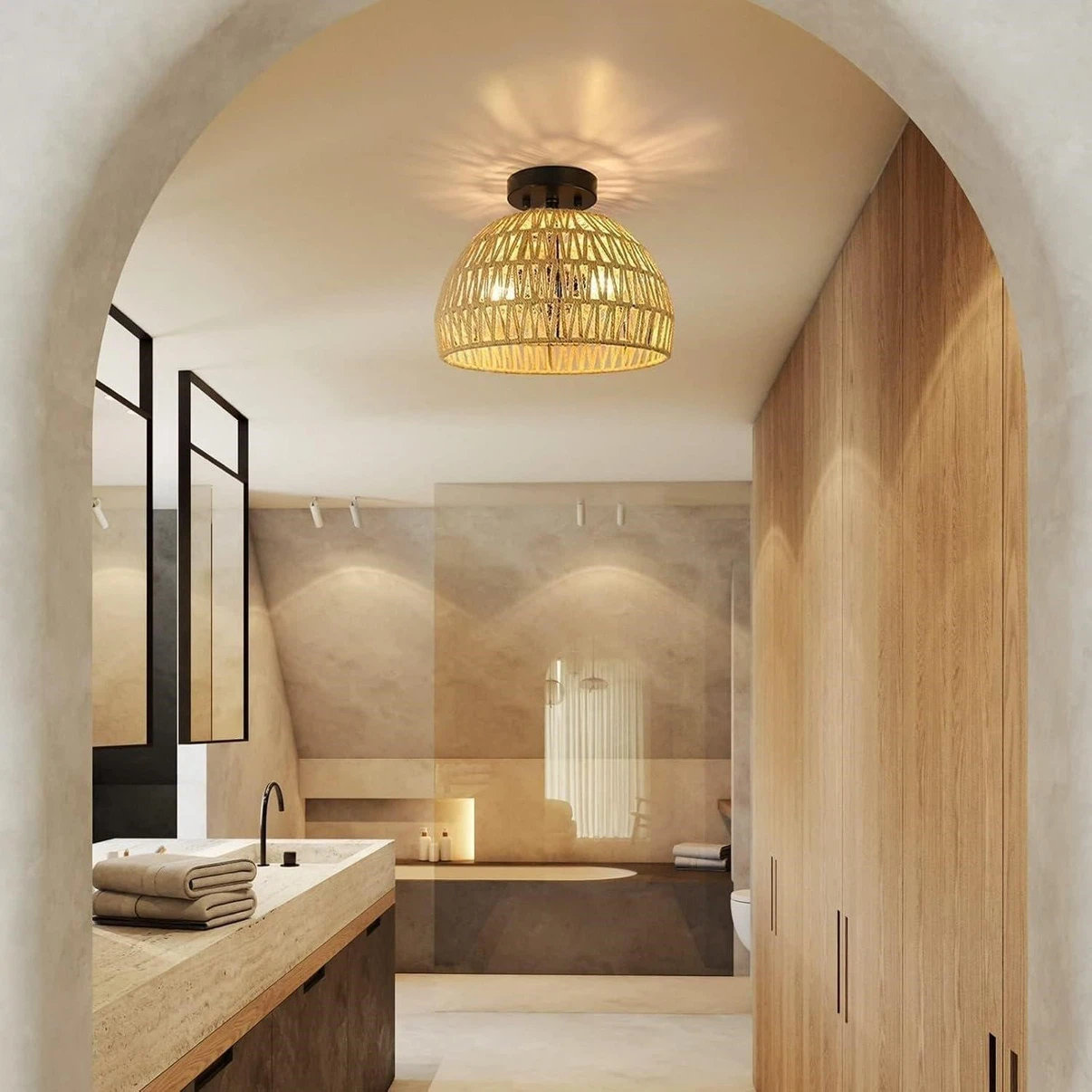 Woven Rope Flush Mount Ceiling Light Fixture