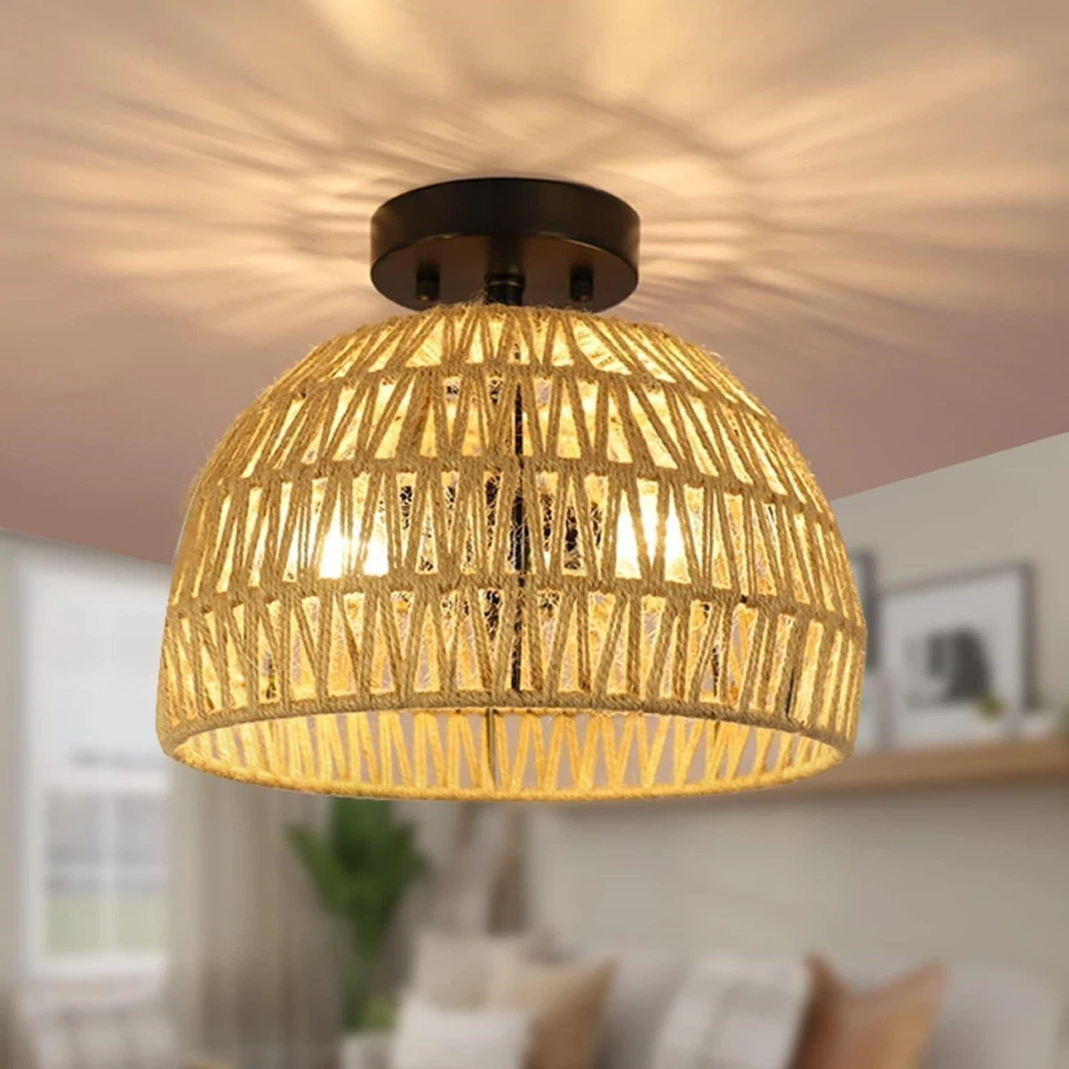 Woven Rope Flush Mount Ceiling Light Fixture - photo 2