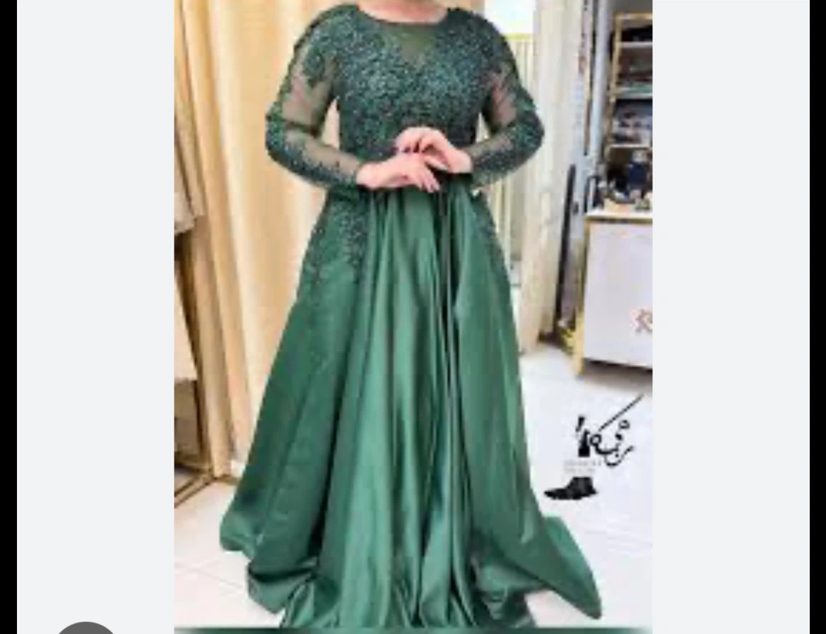Emerald Green Sequin Lace Evening Gown